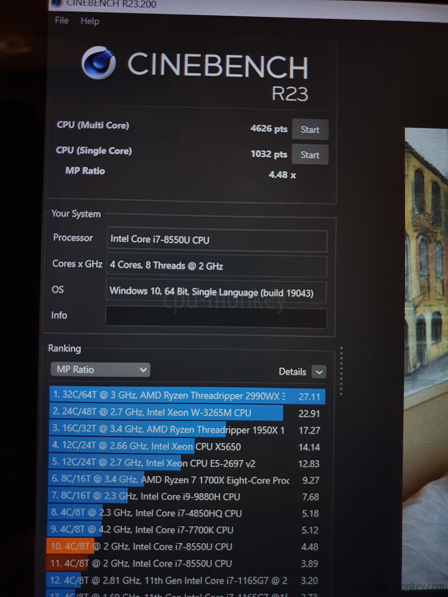 Intel Core i7-8550U 基准、测试和规格