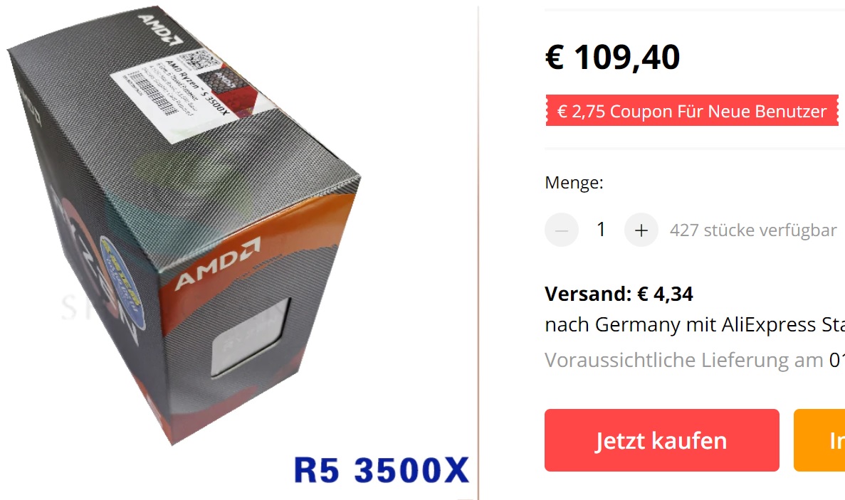 AMD Ryzen 5 3500X zum Schnäppchenpreis von 115 Euro aus China